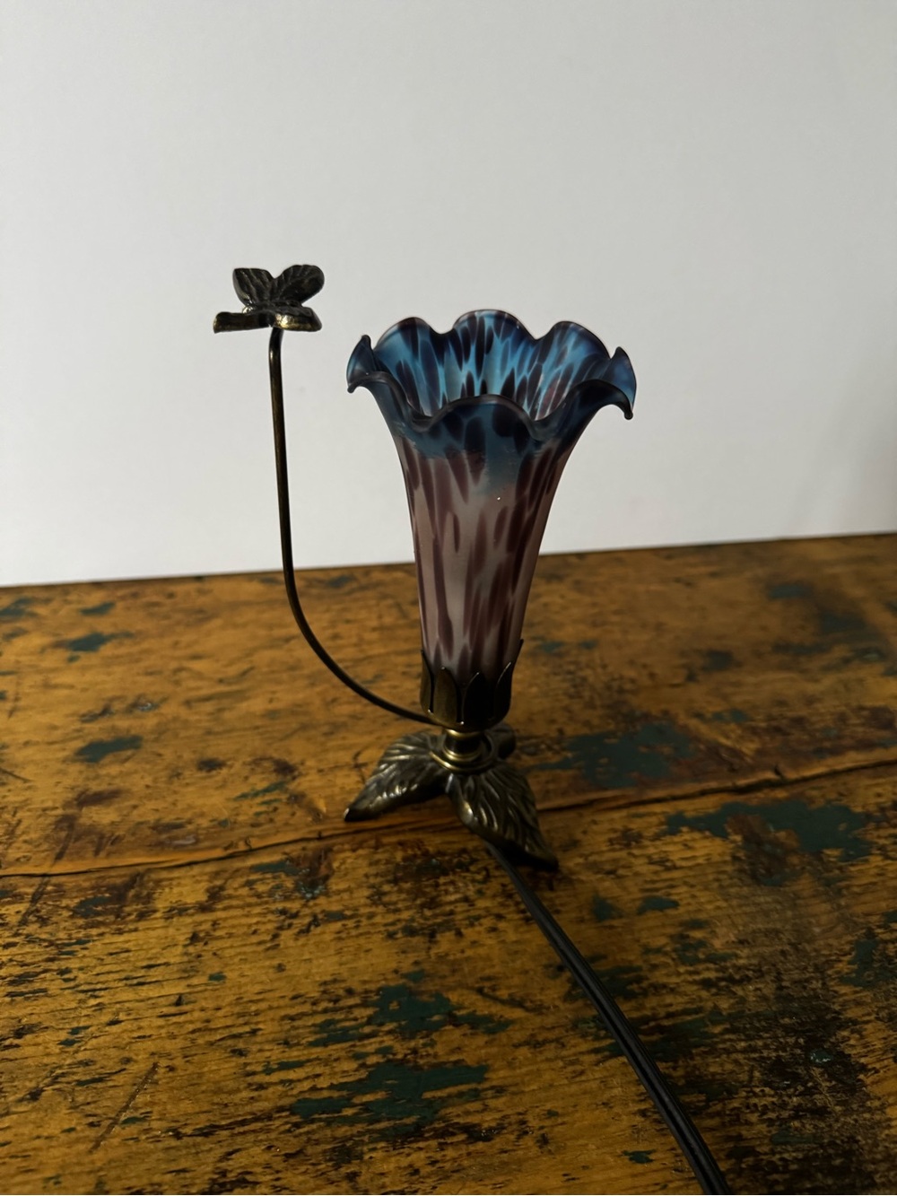 Metal and Glass Flower and Butterfly Lamp - Picture 10 of 11